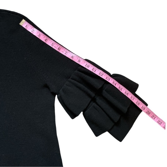 J. McLaughlin Italian Merino Wool Sweater Tiered Ruffle Sleeve Black Large - Picture 12 of 12